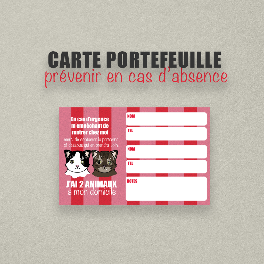 Sticker urgence animal personnalisé – Carte Portefeuille - Illustration Cute/Kawaï sur mesure