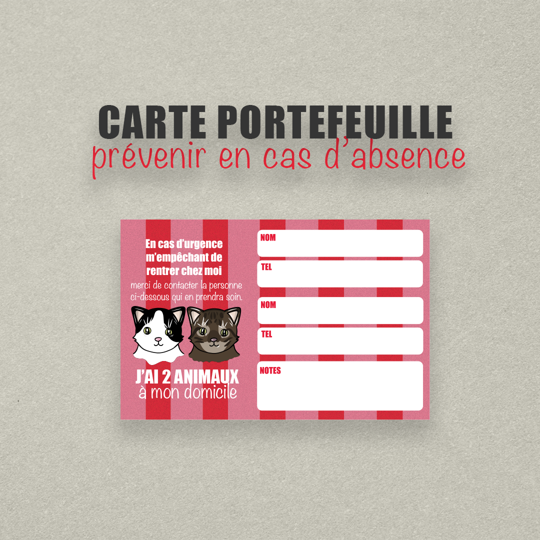 Sticker urgence animal personnalisé – Carte Portefeuille - Illustration Cute/Kawaï sur mesure