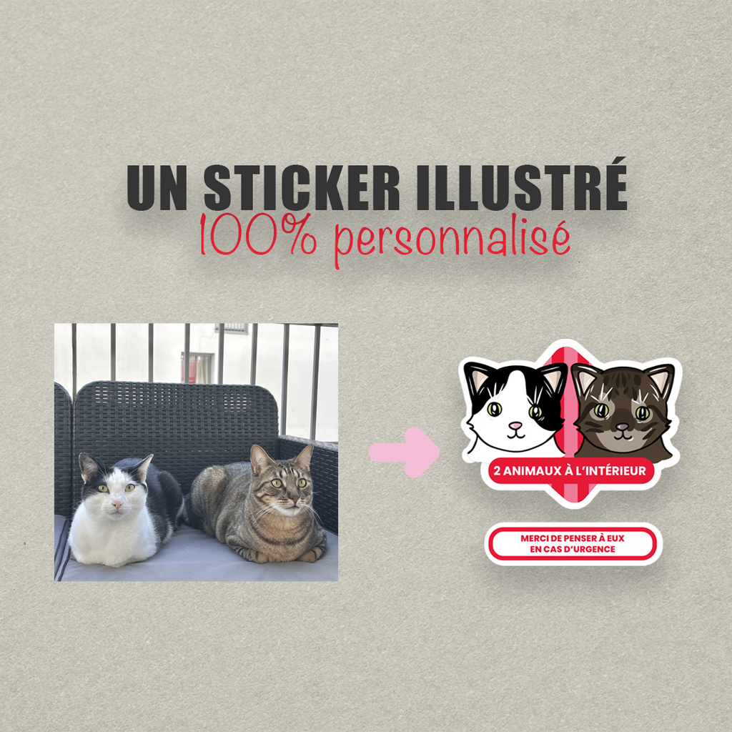 Sticker urgence animal personnalisé – Carte Portefeuille - Illustration Cute/Kawaï sur mesure